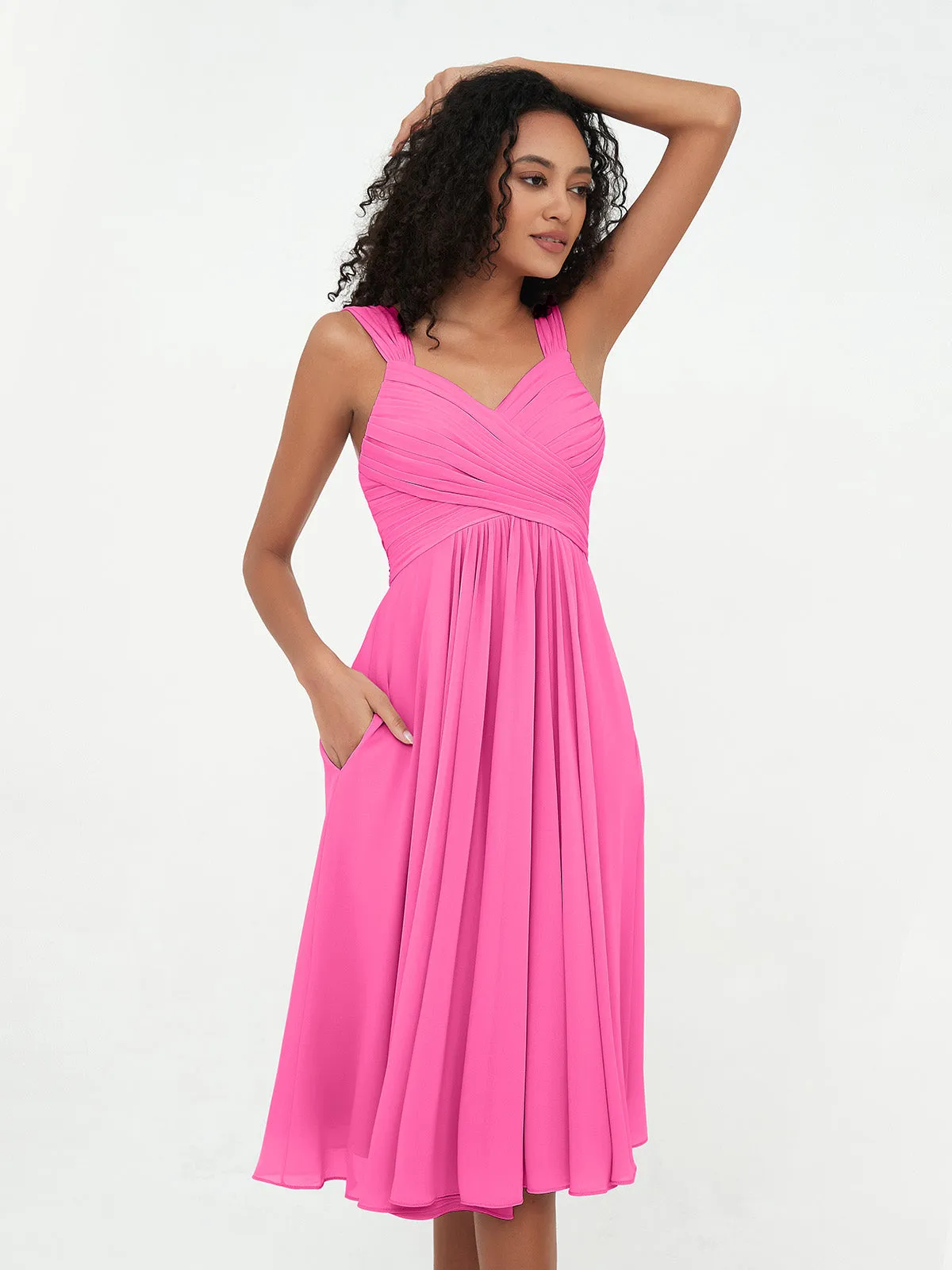 Chiffon Empire Short Dresses with Pockets-Azalea Plus Size