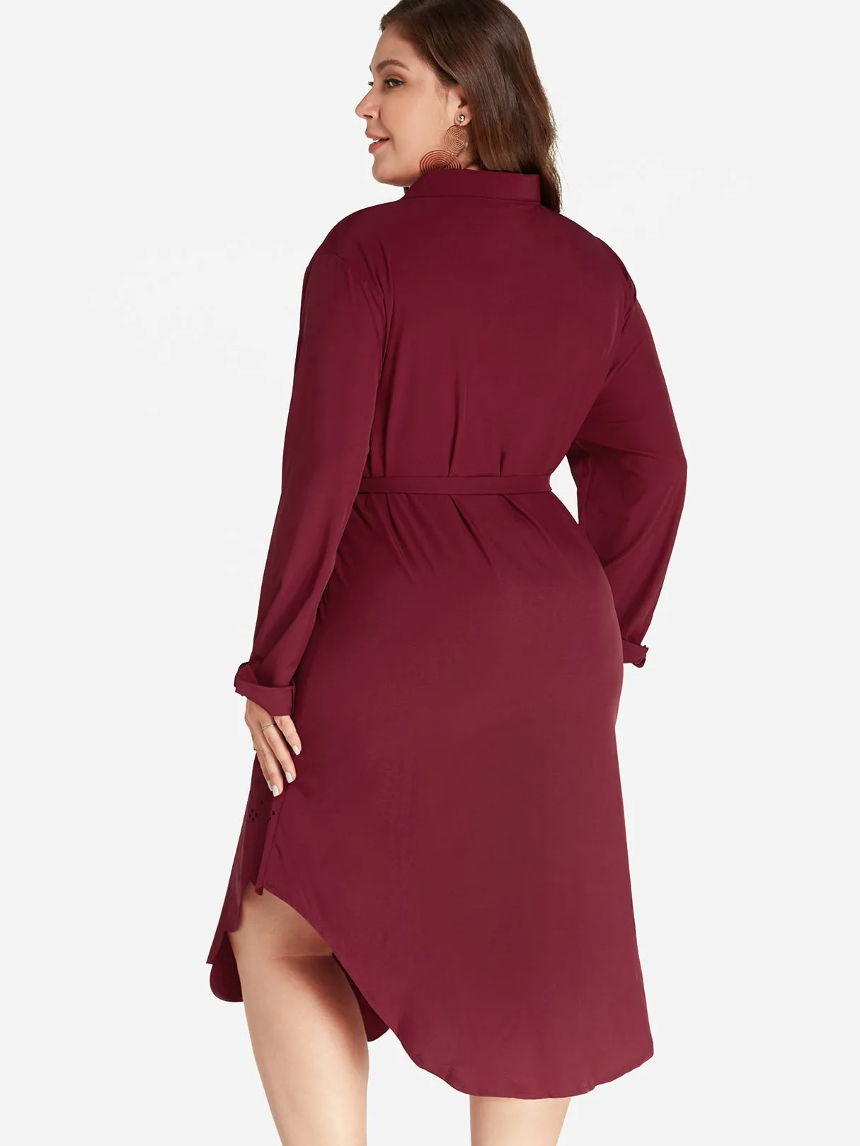 OEM ODM Classic Collar Plain Long Sleeve Plus Size Dress